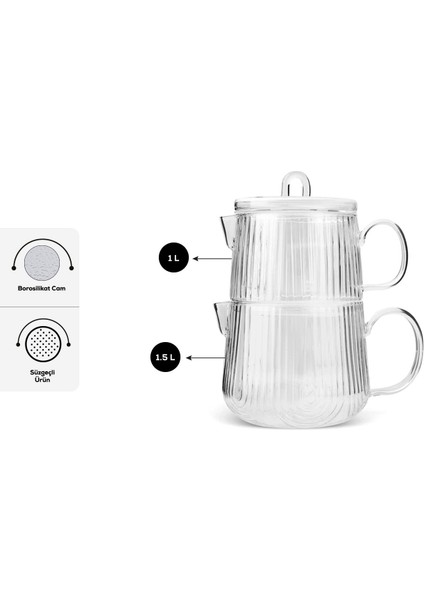 Aqualine Borosilikat Cam Midi Çaydanlık