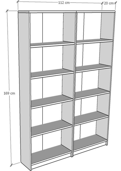 5 Raflı (5 Bölmeli) 2 Modüllü Kitaplık Çalışma Odası Ofis Modern Dekoratif Kitaplık Akça Ağaç