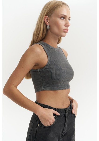 Shoulder Füme Yıkamalı Fitilli Crop modelleri