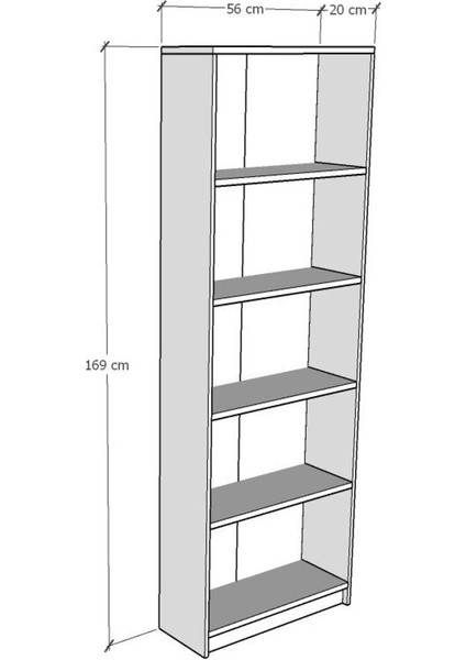 5 Raflı (5 Bölmeli) Kitaplık Çalışma Odası Ofis Modern Dekoratif Kitaplık Akça Ağaç