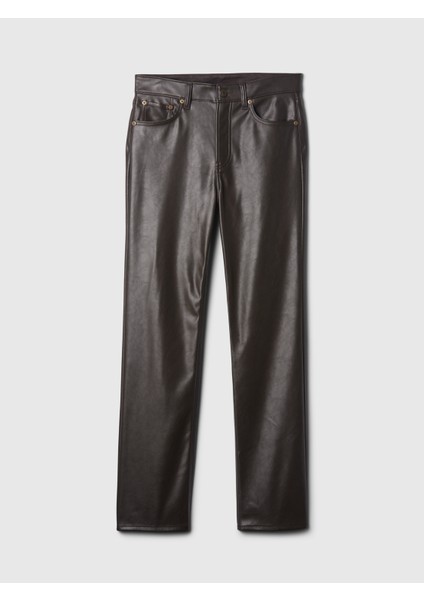 Kadın Kahverengi Geri Dönüştürülmüş High Rise Suni Vegan Deri '90S Straight Jean Pantolon modelleri