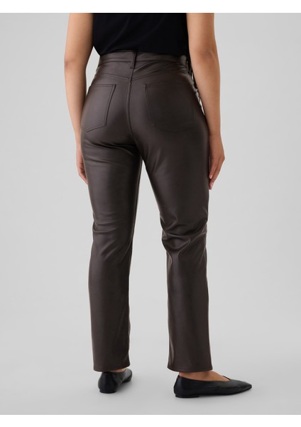 Kadın Kahverengi Geri Dönüştürülmüş High Rise Suni Vegan Deri '90S Straight Jean Pantolon fırsatları