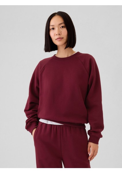 Kadın Bordo Vintage Soft Raglan Sweatshirt