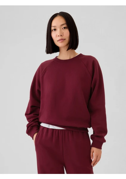 Kadın Bordo Vintage Soft Raglan Sweatshirt