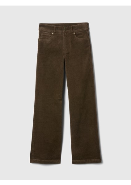 Kadın Kahverengi High Rise Kadife Stride Wide-Leg Jean Pantolon modelleri