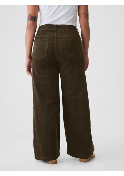 Kadın Kahverengi High Rise Kadife Stride Wide-Leg Jean Pantolon fırsatları