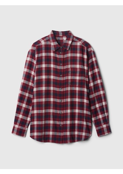 Kadın Bordo Ekose Desenli Flannel Big Gömlek fiyatları