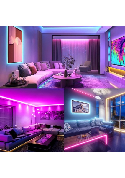 Rgb Şerit LED 5 Metre Silikonlu Su Geçirmez Kesilebilir Bluetoothlu Müziğe Duyarlı Kumandalı