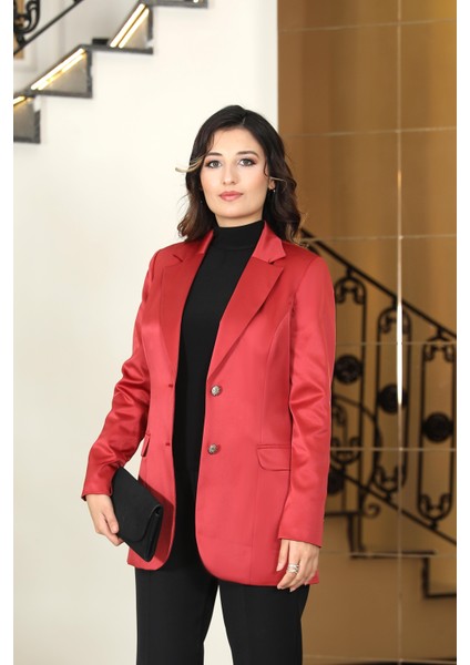 Yaren Saten Ceket Açık Bordo ELB58