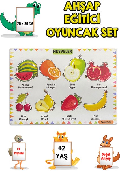 4 Lü Set Ahşap Eğitici Öğretici Oyuncak Puzzle Yapboz Söktak +2 Yaş