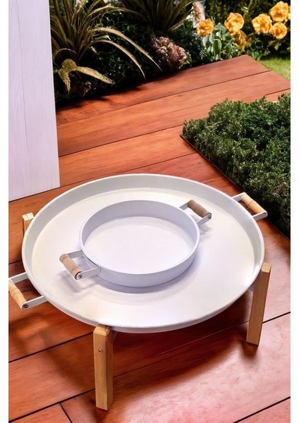 2'li Ahşap Bacaklı Beyaz Tepsi & Yer Sofrası (51*26 Cm) modelleri