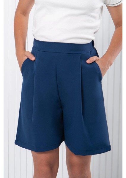 Pliseli Şort Lacivert MDV346