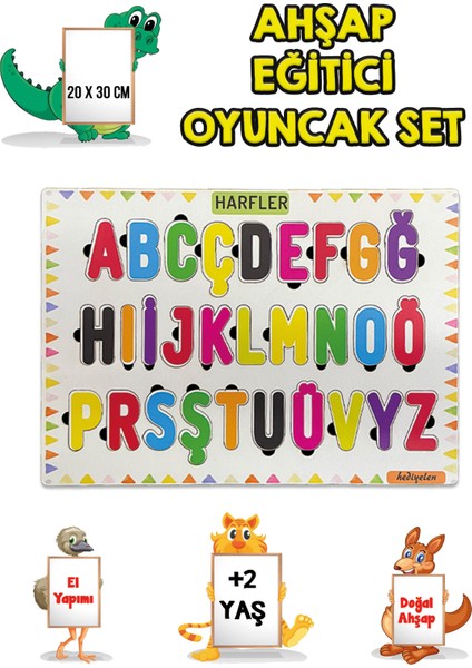 4 Lü Set Ahşap Eğitici Öğretici Oyuncak Puzzle Yapboz Söktak +2 Yaş Harfler-Sayılar