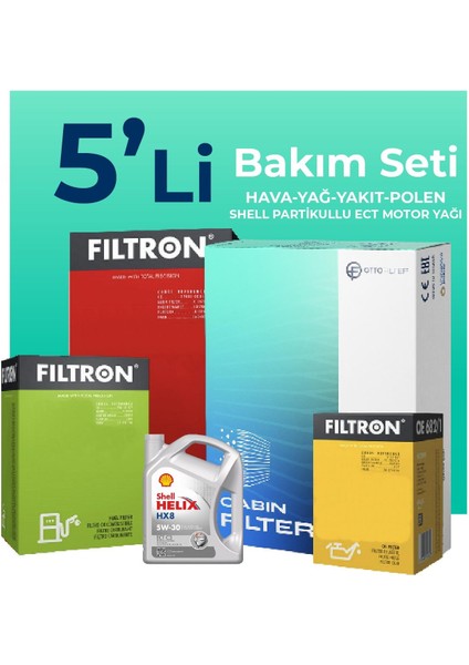 Toyota Yaris 1.4 Dizel Filtre Bakım Seti Shell Motor Yağlı (2011-2016) 5 Li