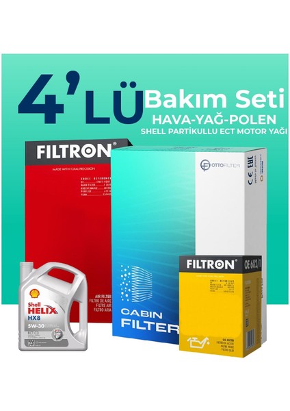 Toyota Yaris 1.4 Dizel Filtre Bakım Seti Shell Motor Yağlı (2009-2012) 4 Lü