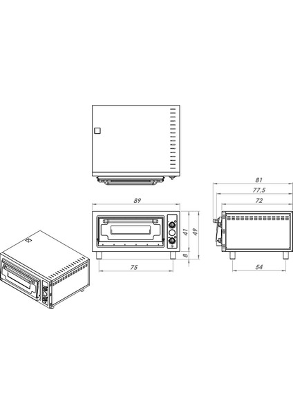 4'lü Elektrikli Pizza Fırını (220V - Monofaze) 62X62 cm - S17