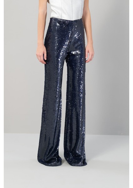 Payetli Geniş Paça Pantolon Lacivert K2512064_015 modelleri