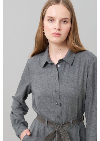 Beli Kuşak Bağlamalı Gömlek Yaka Tulum Gri K2512404_004 fırsatları