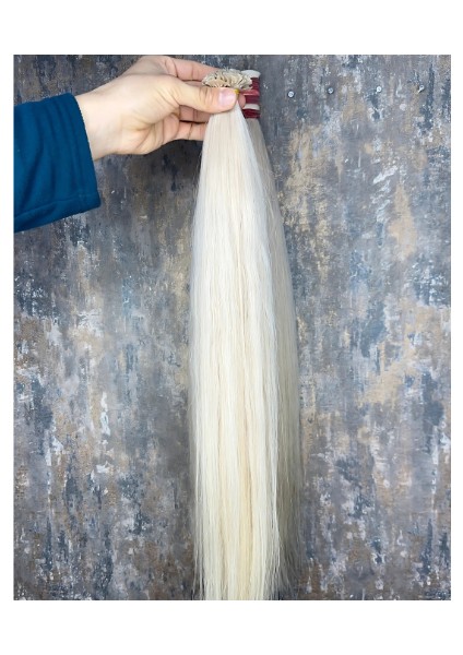 70 cm - Buz Platin - Ice Blonde - Mikro Kaynak - Gerçek İnsan Saçı - 200 adet 120 gr