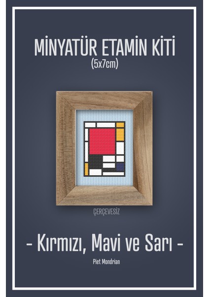 Kompozisyon (Composition With Red, Blue And Yellow) Dmc Muline Çerçevesiz Mini Etamin Kiti 10X10CM