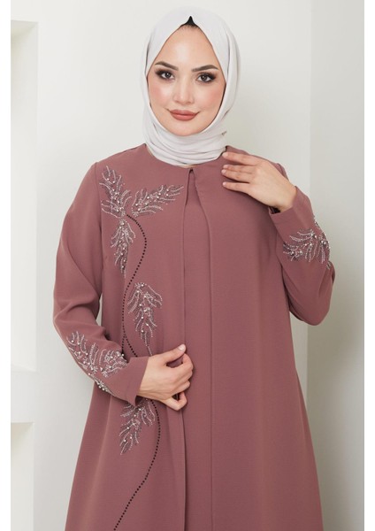 Büyük Beden Yaprak Taşlı Anne Elbisesi Kiremit HM2350 fiyatları