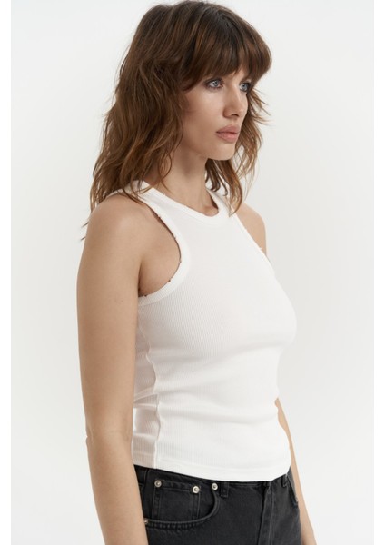 Bone Beyaz Yıkamalı Fitilli Crop indirimleri