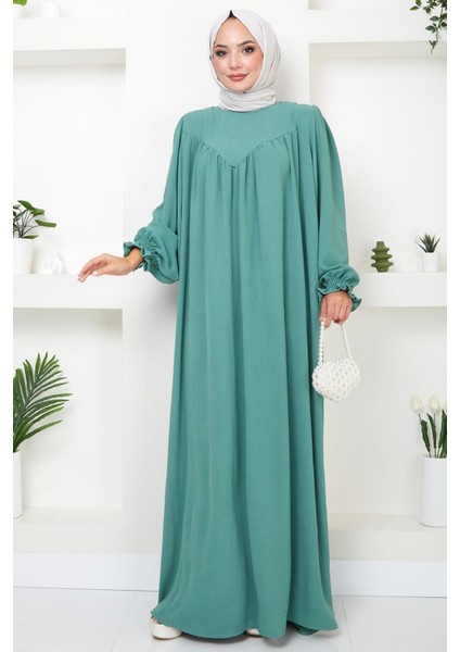 Büzgülü Robalı Elbise Mint Rengi HM2501