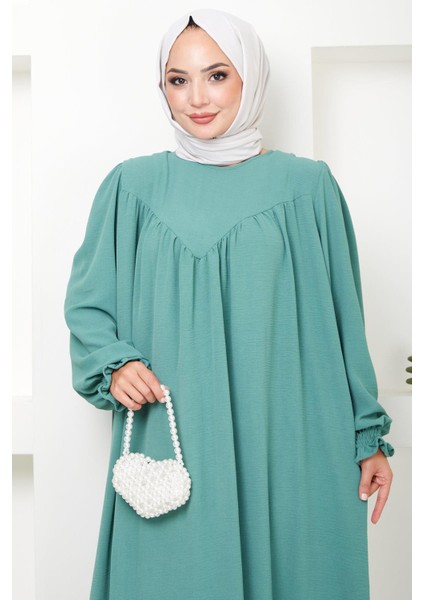 Büzgülü Robalı Elbise Mint Rengi HM2501 fiyatları