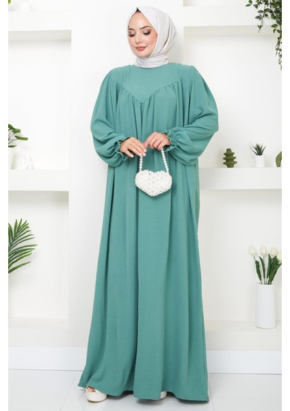 Büzgülü Robalı Elbise Mint Rengi HM2501 modelleri