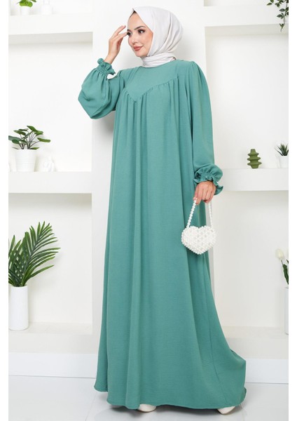 Büzgülü Robalı Elbise Mint Rengi HM2501 fırsatları