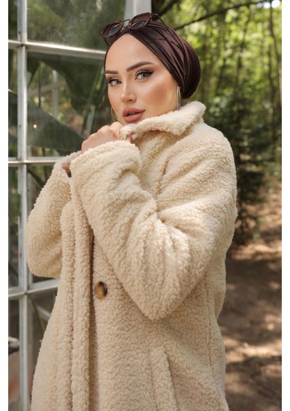 Fleto Cepli Peluş Mont Krem HM2506 modelleri