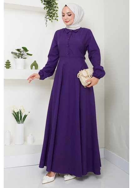 Kuşaklı Mevlana Elbise Mor HM2105 modelleri