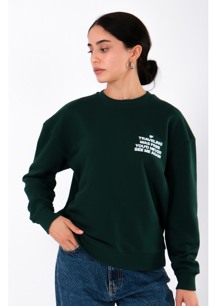 Never See Me Again Relaxed Fit Sweatshirt Kadın - Yeşil fırsatları