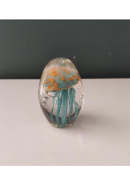 Deniz Anası Mavi Turuncu Cam Dekor 5,5*5,5*8 cm