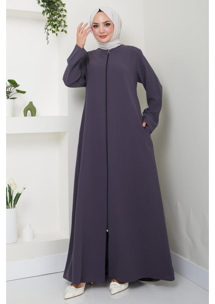 Fermuarlı Büyük Beden Ferace Füme HM2488 fiyatları