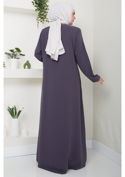 Fermuarlı Büyük Beden Ferace Füme HM2488 fırsatları