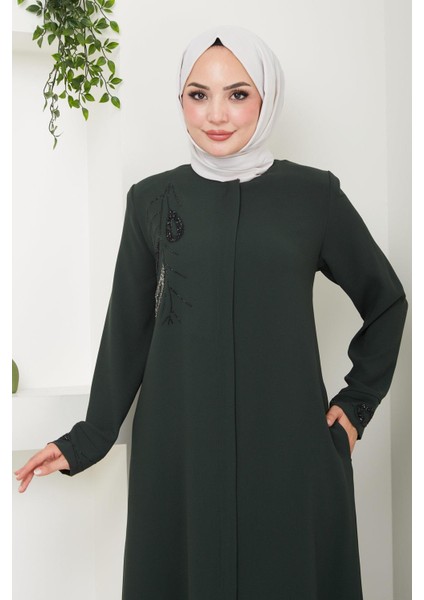 Hüma Taş Detaylı Ferace Haki HM2479 fiyatları