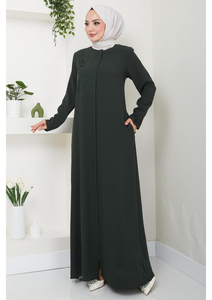 Hüma Taş Detaylı Ferace Haki HM2479 fırsatları