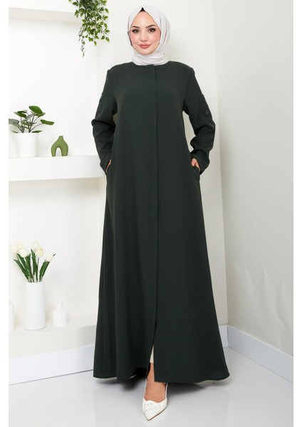 Nihan Kolları Taşlı Ferace Haki HM2485