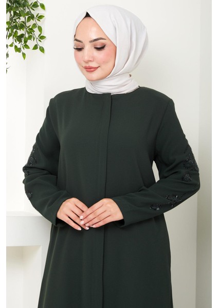 Nihan Kolları Taşlı Ferace Haki HM2485 fiyatları