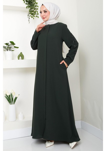 Nihan Kolları Taşlı Ferace Haki HM2485 modelleri