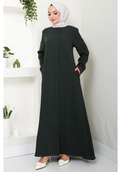 Nihan Kolları Taşlı Ferace Haki HM2485 fırsatları