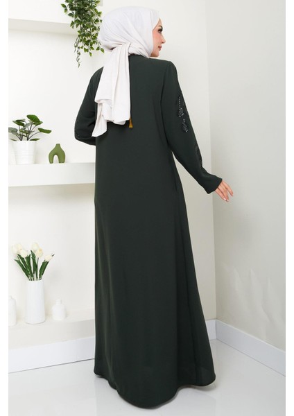 Nihan Kolları Taşlı Ferace Haki HM2485 indirimleri