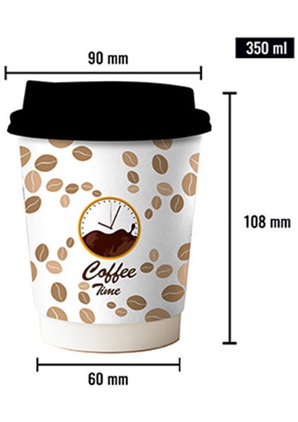 Kuzey Yıldızı Cup 8 Oz Double Wall Coffee Time  Siyah Kapaklı Karton Bardak 50 Adet