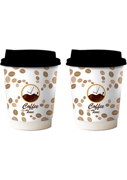 Kuzey Yıldızı Cup 8 Oz Double Wall Coffee Time  Siyah Kapaklı Karton Bardak 50 Adet