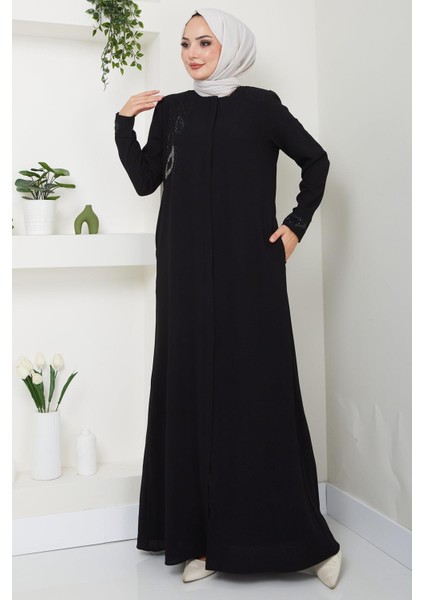 Hüma Taş Detaylı Ferace Siyah HM2479 fırsatları