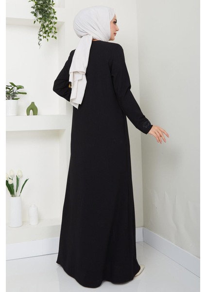 Hüma Taş Detaylı Ferace Siyah HM2479 indirimleri