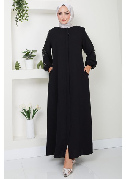 Kolu Taşlı ve Incili Ferace Siyah HM2494 modelleri