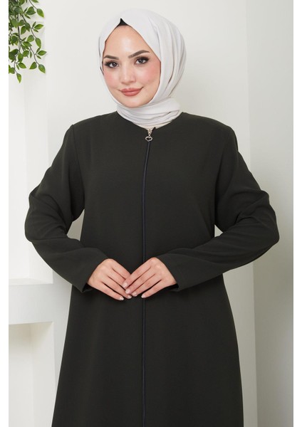 Fermuarlı Büyük Beden Ferace Haki HM2488 fiyatları