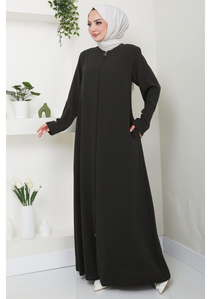 Fermuarlı Büyük Beden Ferace Haki HM2488 fırsatları